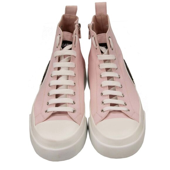 Dolce & Gabbana - DG Logo High Top Sneaker PORTOFINO Pink White 44 UK 10 US 11 - Picture 4 of 5